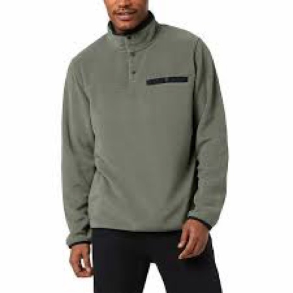32 Degrees Heat Mens XL Fleece Pullover Snap Neck Olive Green